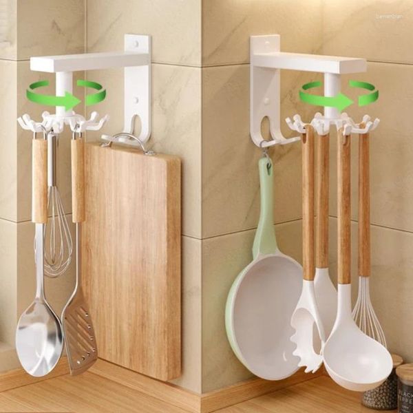 Armazenamento de cozinha Organizador de 360 graus de 360 graus rack de placa para economizar espaço de utensílios de cozinha com ganchos montados na parede