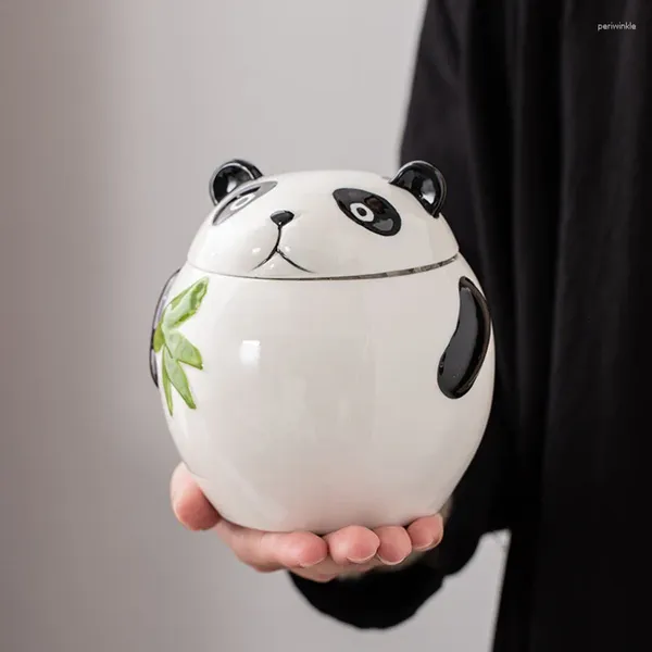 Garrafas de armazenamento jarro de cerâmica de cozinha com tampa de porcelana organizadora de despensa para açúcar para café aeronaves vedação de chá panda recipiente de panda