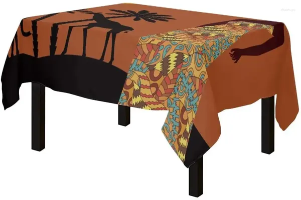 Tale da mesa África Mulher preta de palmeira Tree elefante girafa linho de algodão Capa de mesa de mesa de mesa