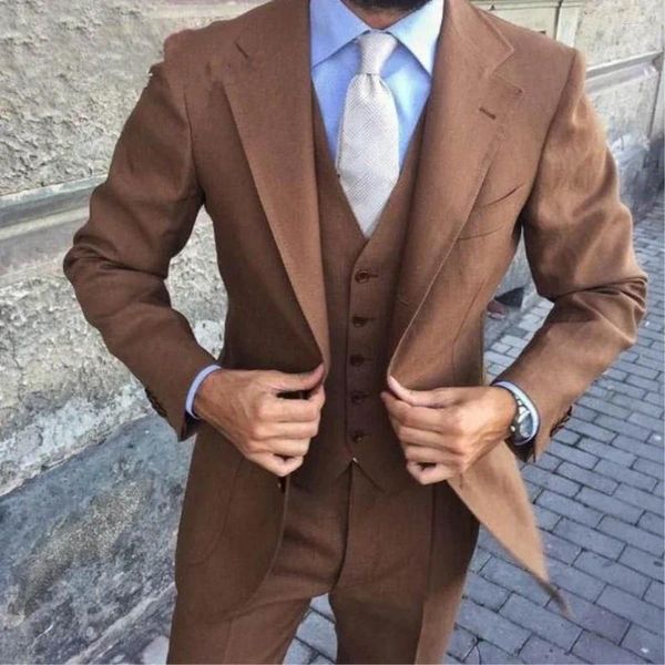 Erkekler 3 adet İtalyan erkekler için ince fit düğün çentikli yakalı, yelek pantolonlu özel resmi ceket erkek moda damat smokin 2024