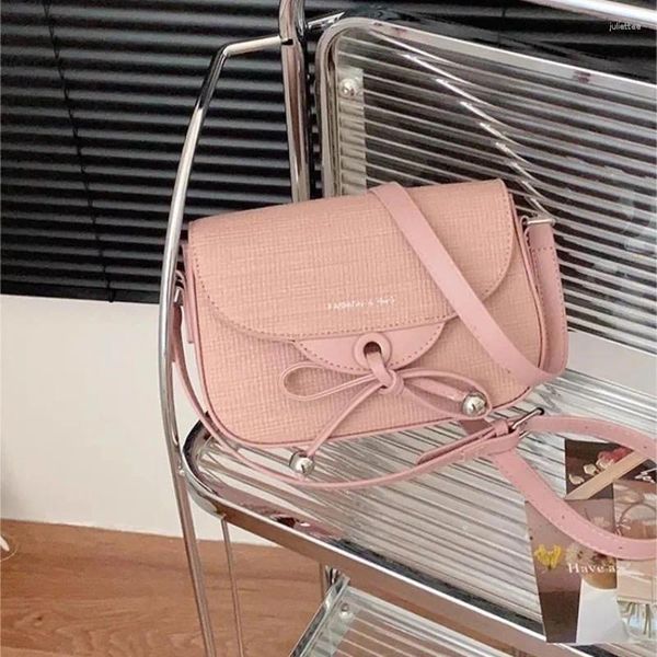 Umhängetaschen xiuya lässige rosa Frauen Tasche Leder Einfacher kariert süßer Bogen Daily Mode Handtasche Ästhetik Elegantes weibliches Crossbody