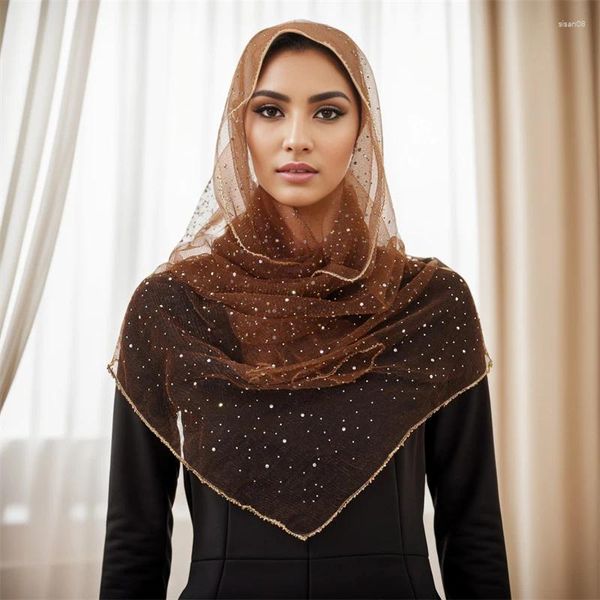 Lenços 2024 mulheres hijab enrolar o xale de renda brilhante lady lady moda wedding shine lengves feminino na primavera verão