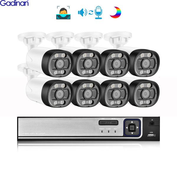 SISTEMA GADINAN 5MP Vide Surveillance Camera 8ch Poe NVR AI Alert Face Rileva Bullet Bulle