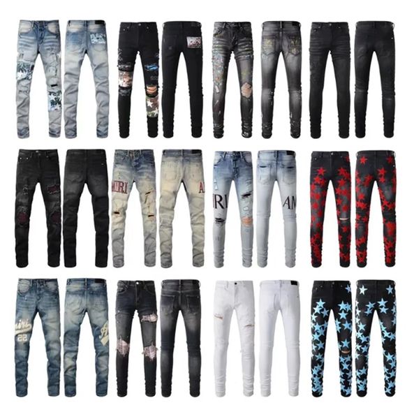 Amari Jeans Fashion Amirir Jeans per il designer di marchi da uomo Black Jeans Pants Autocoltivazione Autocontizzazione traspirante jeans viola panorami Pantaloni da uomo 66