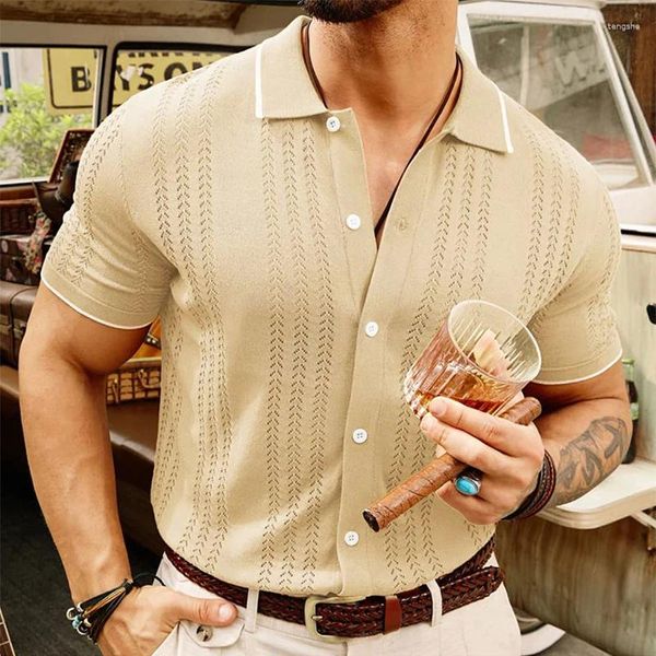 Camicie casual maschile a strisce retrò camicia da uomo a maniche a maniche corte a maniche corte per uomo estate slim fit cardigan tops