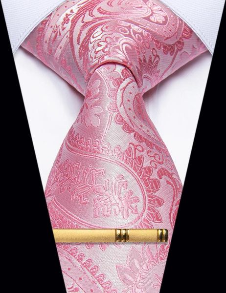 Papillon Arrivo Cravatta da uomo in seta Paisley rosa con clip per la festa nuziale Abbigliamento quotidiano Cravatta floreale moda Accessori uomo Regali