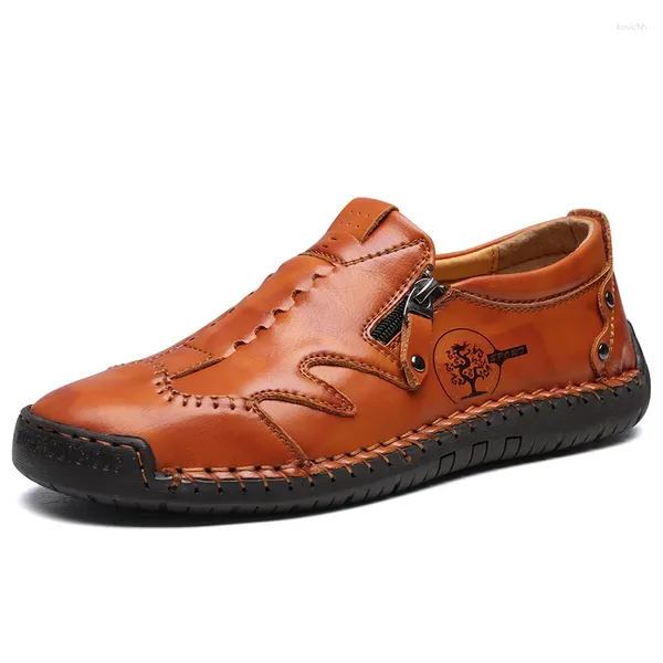 Sapatos casuais Marca plana masculina madeira de couro macio, homens que dirigem tênis mocassins Big Size Outdoor