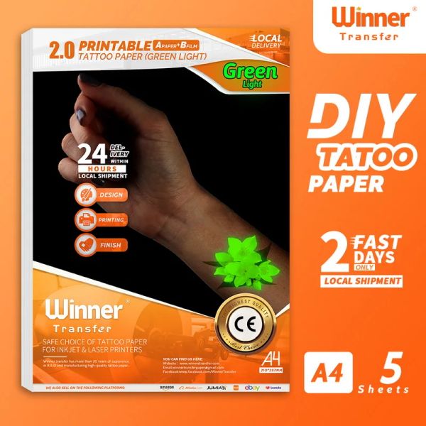 PapiersiegerTransfer druckbare temporäre Tattoos Luminous Green Transfer Tattoo Paper Haut Tattoo Druckpapier für Tintenstrahl oder Laser