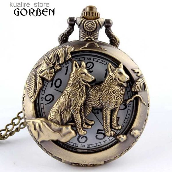 Pocket Watches Bronze Chinesisch Chinesische Tierkreis Quarz Pocket Halskette Hündchen Hündchen Tiger Pferd Kuh Maus Kaninchen Retro -Anhänger mit Kette L240402