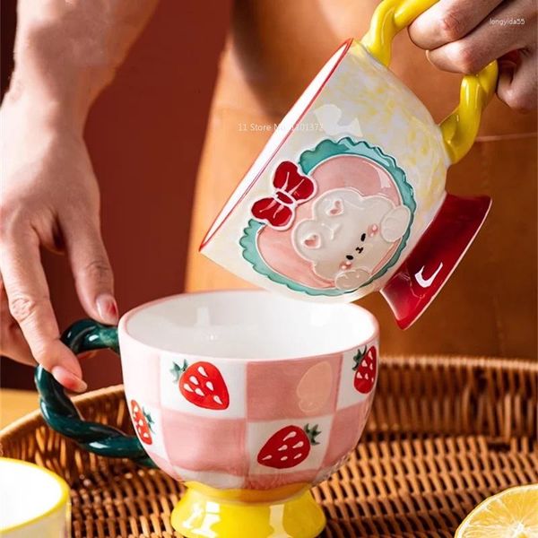 Tazze graziose tazza per la colazione anti-scalding maneggiano tazze da caffè per bambini a microonde per la casa di grande capacità di grande capacità