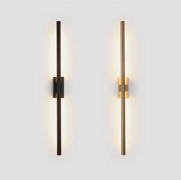 Moderno semplice lampada da parete a led del tubo lineare su sfondo di fronte a parete a parete a led corridoio corridoio in oro nero sconce 218401185