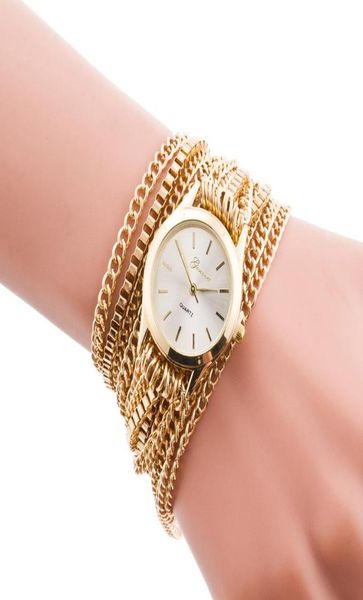 Relógios de Wristwatches S Genebra Long Chain Gold Bracelet Watches Women Ladies Dress Quartz4960981
