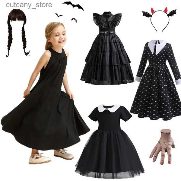 Vestidos de meninas Meninas vestido preto para filme Cosplay Mesh Princesa Roupas de baile para 3-12 y Fantas de festa de carnaval de Halloween para crianças L240402