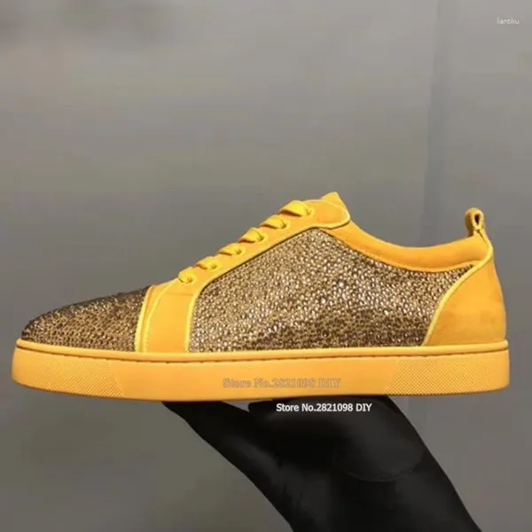 Lässige Schuhe Bling gelb Kristall Low Top Trainer Schnürbrett Männer Frauen Zapatillas Hombre Chaussure Outdoor Sneakers