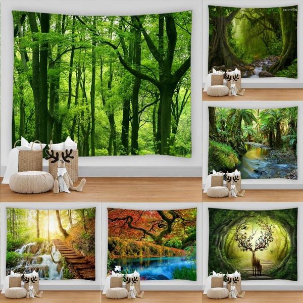 Wandteppiche Waldströme Landschaft Wandteppich Wand Hanging Strand Picknickteppich Camping Zelt Schlafpolster Hausdekorblech Tuch Tuch