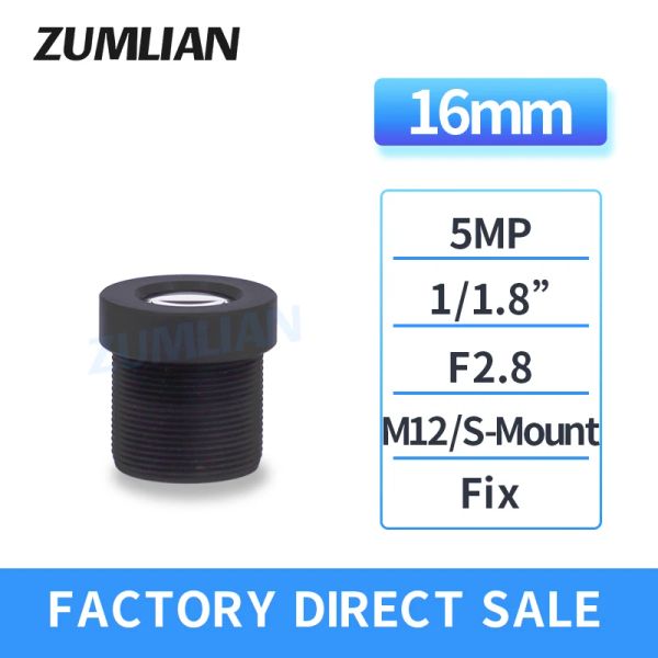 Parçalar Zumlian M12 SMOUNT CCTV Gözetim 5MP 16mm Düşük Distorsiyon Makine Görüşü 1/1.8 inç F2.8 Sabit Odak Uzunluk Kamera Lens MTV