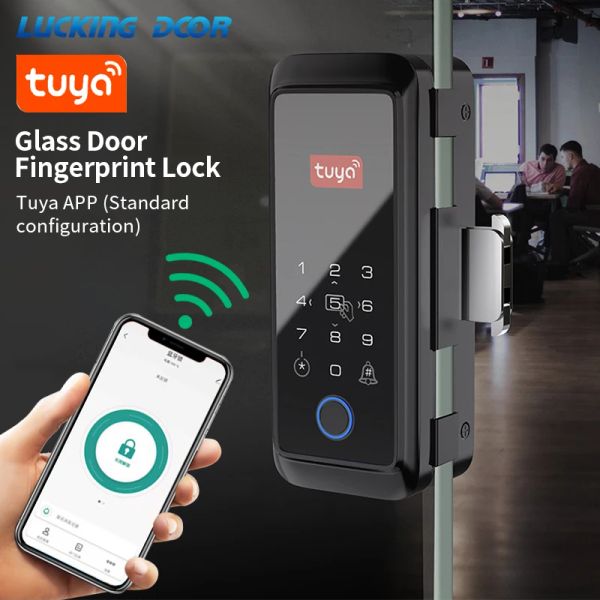 Lock Bluetooth Tuya App Controle de vidro deslizante Digital Smart Lock Lock de impressão digital Lock eletrônico de porta dupla 13.56MHz RFID