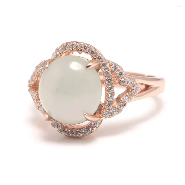 Clusterringe Authentic 925 Sterling Silver Lady Ring Oval Chalcedony Women Accessoires Schöne elegante verstellbare Größe Großhandel 123