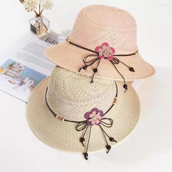 Geniş Memlu Şapkalar Katlanabilir Güneş Koruyucu Yay Çiçekler Hasır Şapka Plaj Güneş Kep Kova Açık Yaz Kadınlar Şık ağzına gelmez