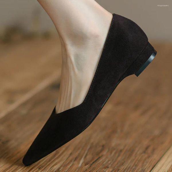 Повседневная обувь женская натуральная замшевая кожа заостренные пальцы на ногах ежедневно одинокие мягкие удобные женские женщины