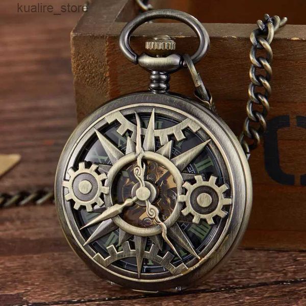 Relógios de bolso Novo chegada steampunk retro oco com engrenagem hollow ment mecânica bolso pingente de pingente de bolso de bolso de bolso de bolso de garoto de menino l240402