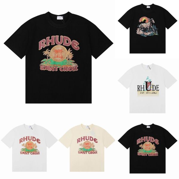 Rhude T Shirt Tasarımcı Moda Giyim Tees Hip Hop Ayak Papama Uzun Kuyruklu Papağan Baskı High Street Casual çok yönlü Kısa Kollu T-Shirts Erkek Kadın Sokak Giyim