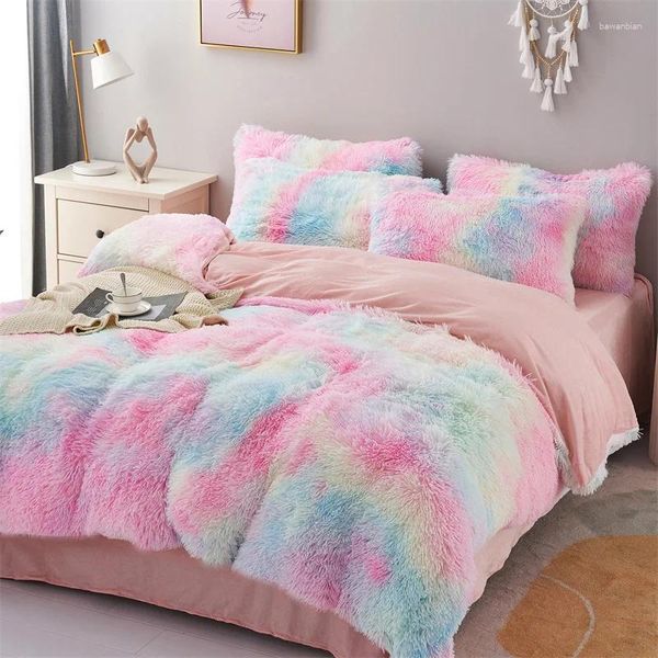 Bettwäsche-Sets Plüsch Duvet Cover Kissenbezug warm warm und gemütlich vierköpfig aus hautfreundlichem Stoff für einzelne Doppelbetten