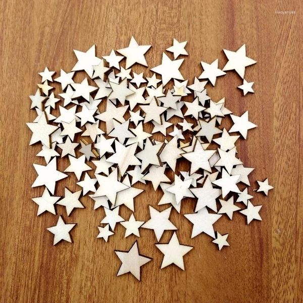 Decorazione per feste 100 pezzi Star in legno naturale Plain Shabby Chic Craft Scrapbook Decorazioni per matrimoni rustici Forniture di Natale