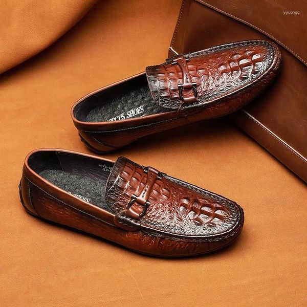 Sapatos casuais a primeira camada de couro masculino crocodilo design confortável couro real