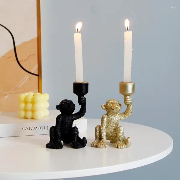 Kerzenhalter leichter Luxusharzhalter kreativer Affeform mit langem Stangen Candlestick Tisch Weihnachten Hochzeitsdekoration Ornamente