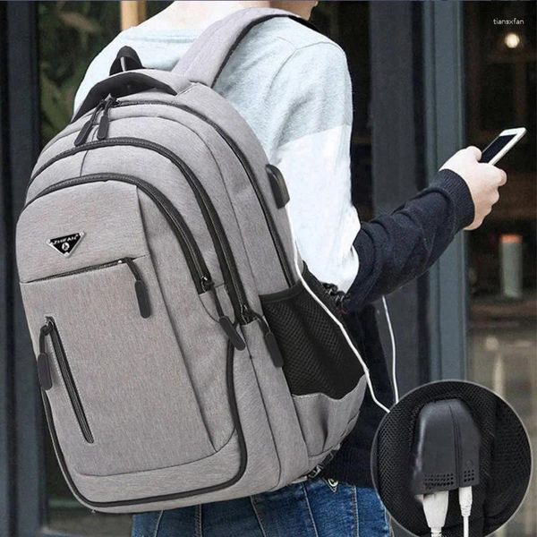 Mochila 17.3'''Large Capacidade Homem Laptop S Oxford Black Solid High School Bags Teen College Boy Gril Student