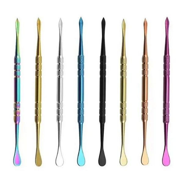 Rainbow Silver Metal Dab Tools Ferramenta de cera Dabber Acessórios para fumantes de longa ferramentas de colher única Aço inoxidável Herva pegajosa para Banger Bong Bongs