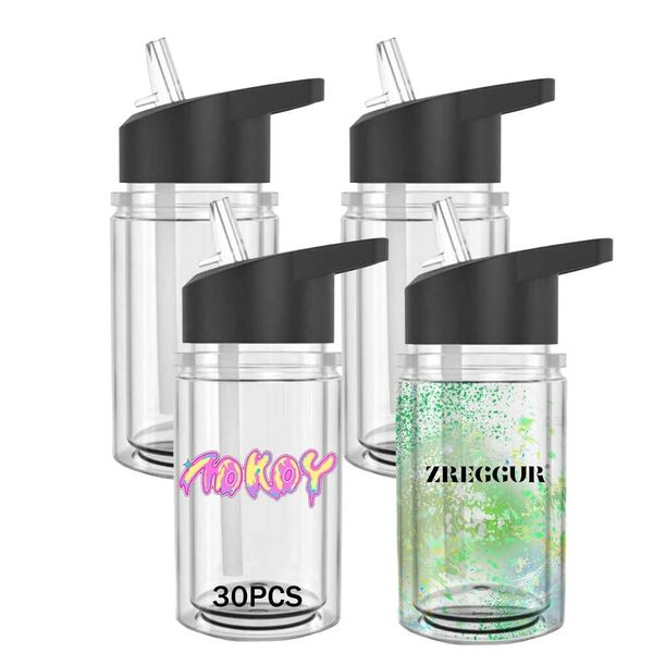 Neue Produkte 2024 Wasserflasche BPA kostenlos Sublimation Blanks 10 Unzen doppelte vorgeschriebene Kinder Plastikschnee -Globe -Tumbler mit Stroh