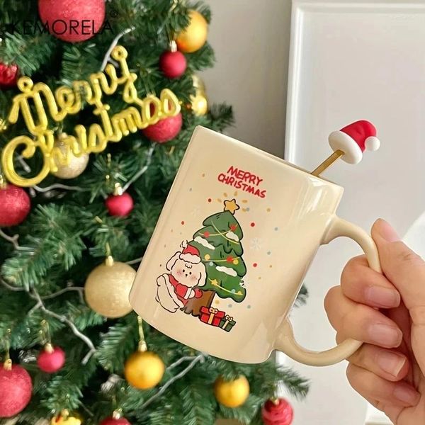 Tassen 350 ml Weihnachtskeramik Kaffeetasse mit Löffel Baum Schneemann Santa Claus Gingerbread Mann Tasse für Milchnachmittagstee