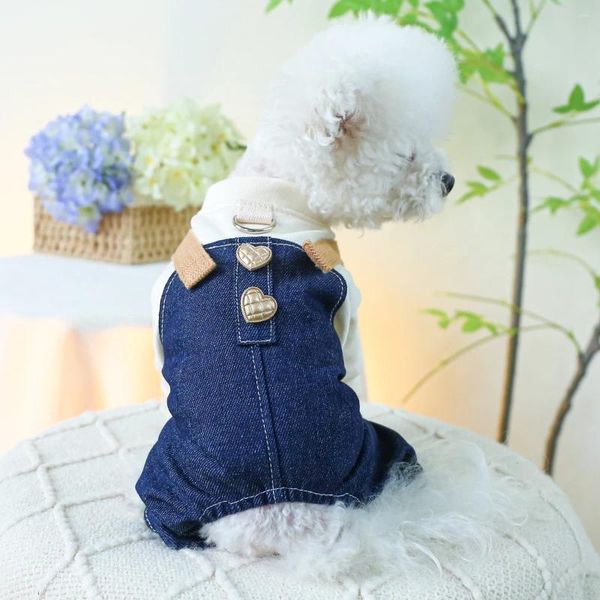 Abbigliamento per cani da 1 pc abbigliamento da compagnia primavera e pantaloni cinghia a quattro zampe in denim bianco con fibbie di trazione adatte per piccoli cani medium