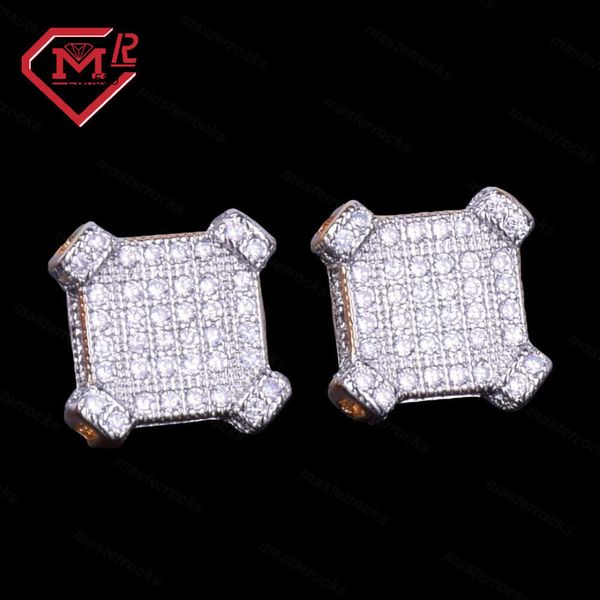 Дизайнерский хип -хоп 10 мм сияет квадратной квадрат Moissanite Square Out Unisex Hiphop модные украшения золоты