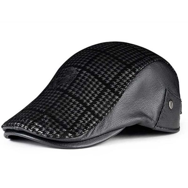 Cappelli da brima avaro maschile in pelle casual cappello stampato inverno maschile caldo al 100% autentico pecora padri auricolari Q240403