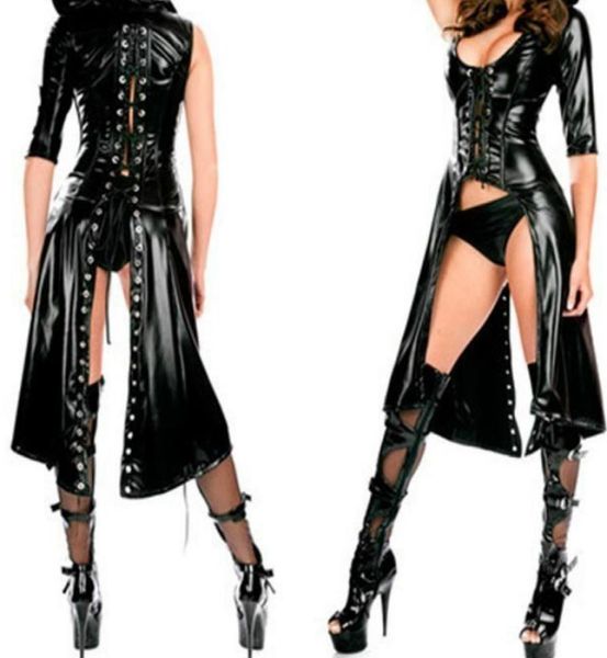 2024New Sexy Nightclub DS Jazz Costume Women Punk Abito da ballo Fetish Gothic Catsuit Bodysuit in leatine in finto erotico3907604