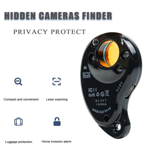 Roupas portáteis de detector de detector de detector antispy portátil Detector de câmeras ocultas Finder Privacy Protect Home Security Lens Lens Finder