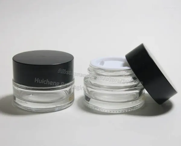 Garrafas de armazenamento 24 x 5g Viagem pequena jarra de creme de vidro com tampas pretas Pacote de recipiente cosmético 5cc
