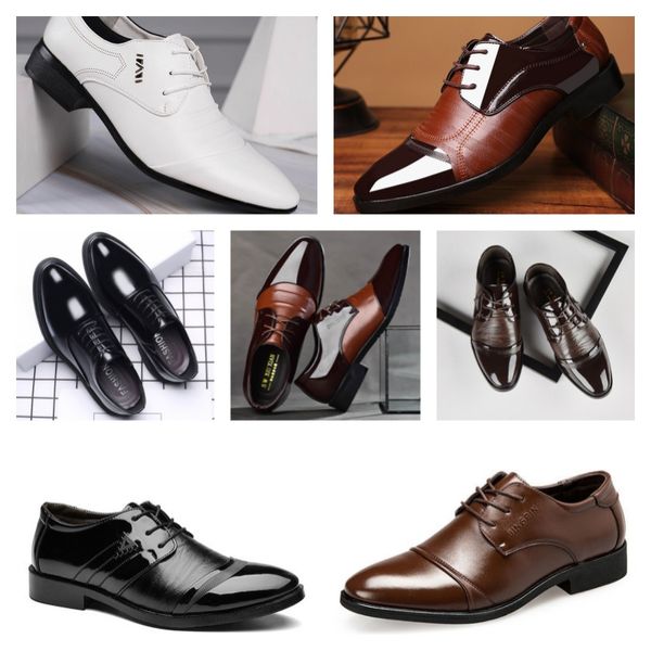 Çok tarzı deri erkekler siyah beyaz gündelik ayakkabılar, büyük iş elbisesi sivri düğün ayakkabı