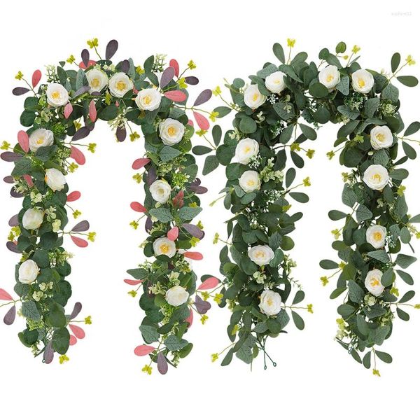 Flores decorativas de 6,2 pés de videiras artificiais Grusificações florais decorações de casamento de videira falsa decoração de flor de seda para festa