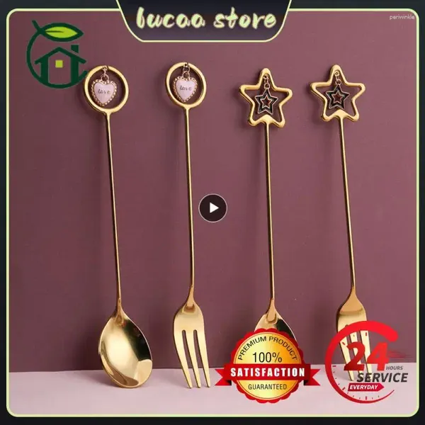Spoon 1pcs in acciaio inossidabile cucchiaio cucchiaio di anguria gelato da tè forchetta da dessert con graziosi stoviglie creative a sospensione