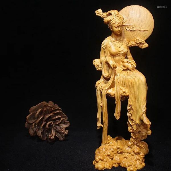 Vasi in legno solido Chang'e Fairy Statue Statue intagliata a mano Decorazione per la casa artigianale di alto livello intagliato da 16 cm scultura della dea 16 cm