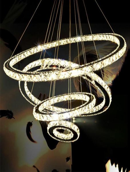 Lâmpadas pendentes Creative aço inoxidável anel redondo Crystal lustre