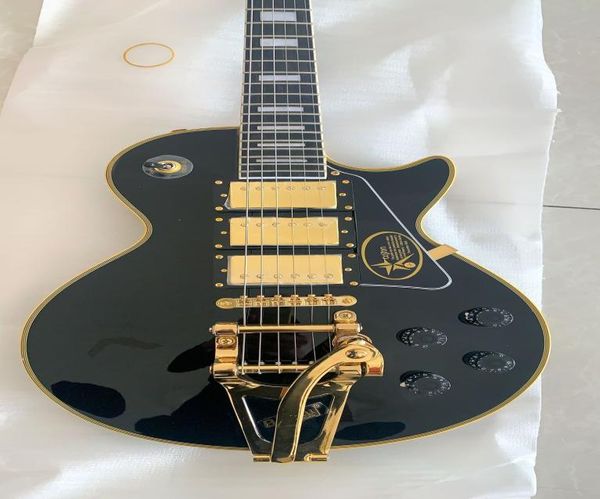 Пользовательский магазин Black Ebony Endbort Frets, связывающий электрогитару Big Tremolo оборудование Bridgegold China Electric Guitar 1307298