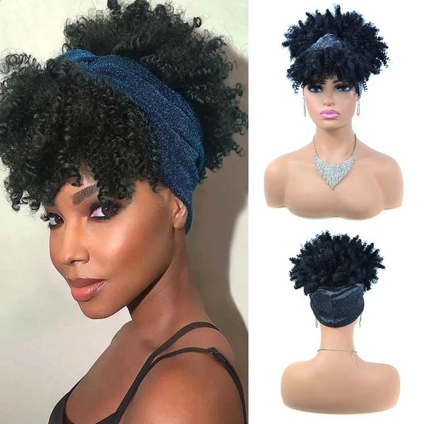 Короткая извращенная кудрявая повязка на голову S afro Puff для женщин естественная синтетическая турбанская пленка Косплей ежедневно Использование 240327