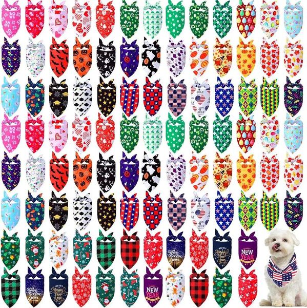 Hundebekleidung Großhandel 50/100pcs Weihnachtsbund Bandana Bulk Valentinstag Plaid Haustiere Schalle Dreieck Mix Haustier Bandanas für mittlere große Hunde