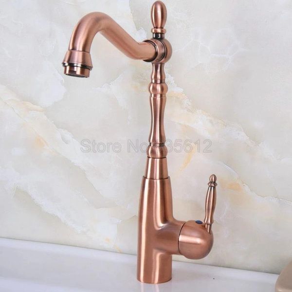 Torneiras de pia do banheiro Red Copper Giration Spout Spout Torneira Misturador de lavagem Mista