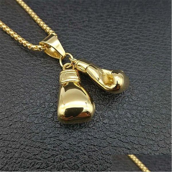 Anhänger Halsketten Hip Hop -Paar Boxhandschuh Anhänger für Männer 14K Gelbgold Halskette Mann HipHop Schmuck Drop Lieferung DHMCY